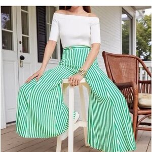 Anthropologie Mackenzie Striped Wide Leg Pants Culottes Green White Size 4 (27)
